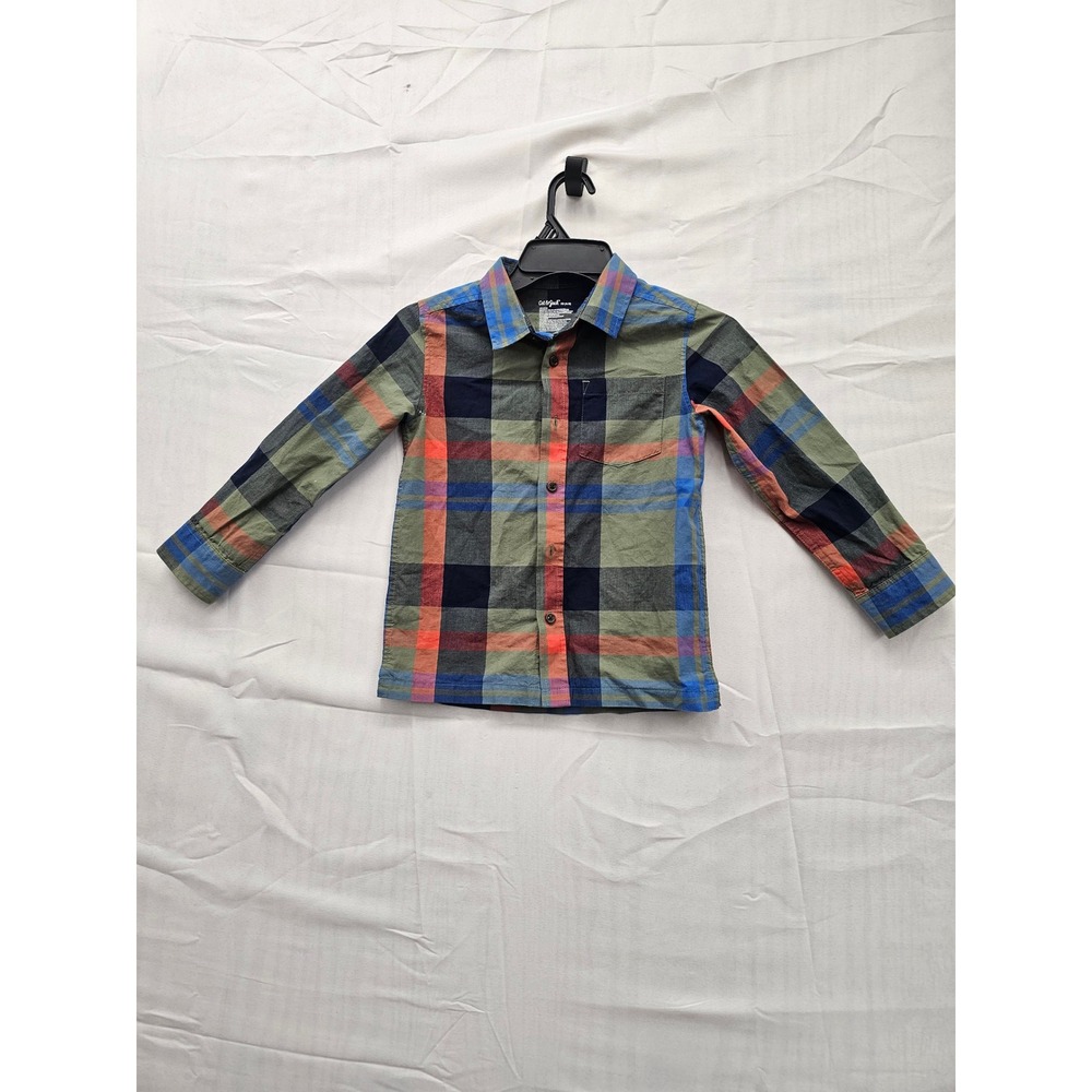 Cat & Jack Kids Plaid Button Down Shirt Multi-Color Long Sleeve XS 4/5 Cotton
